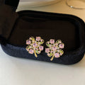 Light Luxury Copper Zircon Flower Stud Earrings Sweet Sparkling Spring Summer Floral Jewelry view 3