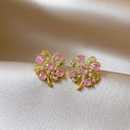 Light Luxury Copper Zircon Flower Stud Earrings Sweet Sparkling Spring Summer Floral Jewelry view 1