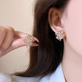 Light Luxury Copper Zircon Flower Stud Earrings Sweet Sparkling Spring Summer Floral Jewelry view 2