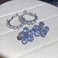 Korean Style Copper Hoop Earrings With Silver Posts Sparkling Zircon Round Flower Design view 3