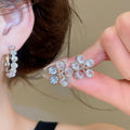 Korean Style Copper Hoop Earrings With Silver Posts Sparkling Zircon Round Flower Design view 2
