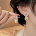 18K Gold Plated Silver Post Zircon Faux Pearl Geometric Round Stud Earrings For Women view 2