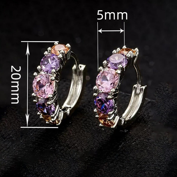 European Summer Minimal Hoop Earrings With Multicolor Zircon, Elegant Fashion Jewelry For Women