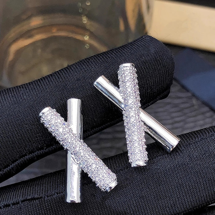 Minimalist Cross X Line Stud Earrings, Geometric Elegant Classic Jewelry Accessories