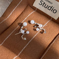 Elegant Korean Starry Zircon And Faux Pearl Stud Cuff Lightweight Luxury Niche Design Women's Earrings view 3