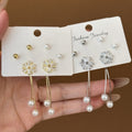 Sterling Silver Needle Gold Plated Stud Earring Set With Heart Tassel Pearl Earrings view 4