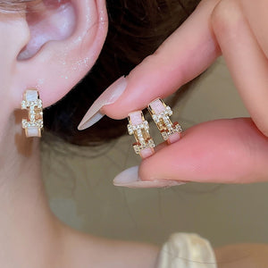 Light Luxury Copper Zircon Enamel Round Hoop Earrings For Women Sweet Minimalist Ear Jewelry
