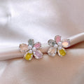 Sweet Dopamine Copper Flower Pearl Zircon Stud Earrings With Silver Pins For Women view 3
