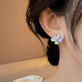 Sweet Dopamine Copper Flower Pearl Zircon Stud Earrings With Silver Pins For Women view 4