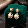 Elegant French Vintage Pearl Drop Earrings With Gold Alloy Round Zircon Rhinestone Luxury Dangle Earrings view 4