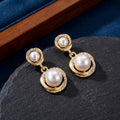 Elegant French Vintage Pearl Drop Earrings With Gold Alloy Round Zircon Rhinestone Luxury Dangle Earrings view 3