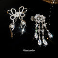 2026 Sparkling Zircon Heart Waterdrop Tassel Copper Clip-on Earrings With Playful Bow Accent view 2