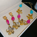 European Bohemian Alloy Acrylic Flower Pendant Necklace Stud Earrings Jewelry Set view 4