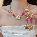 European Bohemian Alloy Acrylic Flower Pendant Necklace Stud Earrings Jewelry Set view 1