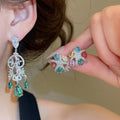 2026 Light Luxury Copper Drop Earrings With Colorful Zircon Oval Star Tassel Palace Style view 2