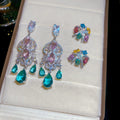 2026 Light Luxury Copper Drop Earrings With Colorful Zircon Oval Star Tassel Palace Style view 1