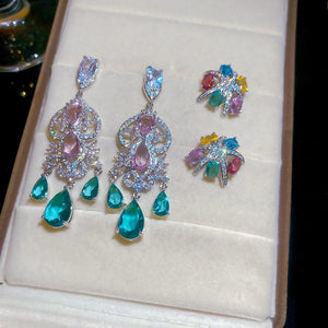 2026 Light Luxury Copper Drop Earrings With Colorful Zircon Oval Star Tassel Palace Style