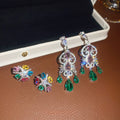 2026 Light Luxury Copper Drop Earrings With Colorful Zircon Oval Star Tassel Palace Style view 3