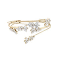Light Luxury Copper Bangle With Sparkling Zircon Flower And Wheat Ear Design For Women view 5