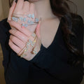 Light Luxury Copper Bangle With Sparkling Zircon Flower And Wheat Ear Design For Women view 1