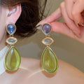 French Vintage Resin Teardrop Drop Earrings With Silver Pin Studs Unique Designer Jewelry view 1