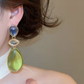French Vintage Resin Teardrop Drop Earrings With Silver Pin Studs Unique Designer Jewelry view 3