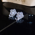 Light Luxury Copper Zircon Flower Stud Earrings For Women, Sparkling Sweet Floral Design view 4