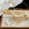 Western Style Statement Painted Hollow Flower Alloy Bracelet Necklace Jewelry Set For Women view 1
