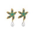 Alloy Rhinestone Starfish Pearl Stud Earrings, Fashion Vacation Style Star Design view 5
