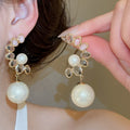French Vintage Geometric Faux Crystal Pearl Stud Earrings With Silver Pins view 2