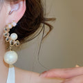 French Vintage Geometric Faux Crystal Pearl Stud Earrings With Silver Pins view 4