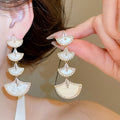 18K Gold Plated Zircon Fan Tassel Acetate Geometric Drop Earrings Luxury European Style view 4