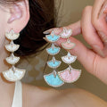 18K Gold Plated Zircon Fan Tassel Acetate Geometric Drop Earrings Luxury European Style view 2