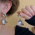 Alloy Irregular Geometric Tassel Drop Earrings With Silver Pins Fashion Statement Jewelry view 4