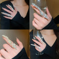 Sparkling Full Rhinestone Geometric Leaf Open Copper Ring For Elegant Light Luxury Style view 1