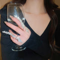 Sparkling Full Rhinestone Geometric Leaf Open Copper Ring For Elegant Light Luxury Style view 3