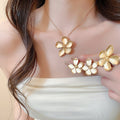Alloy Flower Ring Stud Earrings Necklace Jewelry Set For Women Old Money Luxury Style view 4
