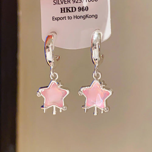Cute Resin Star C-Shaped Stud Earrings With Silver Posts And Rhinestone Sweet Style