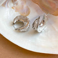 European Style Irregular Metal Hoop Drop Earrings With Faux Pearl Crystal Accent view 2
