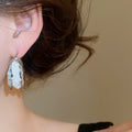 European Style Irregular Metal Hoop Drop Earrings With Faux Pearl Crystal Accent view 3