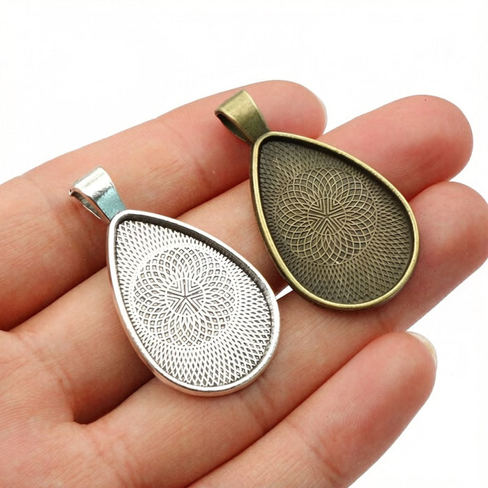 20x30mm Teardrop Alloy Pendant Bezel Tray For Glass Cabochon DIY Jewelry Setting Accessory