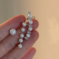 French Asymmetric Zircon Faux Pearl Clip-on Earrings for Women, Round Fashion Ear Jewelry view 2