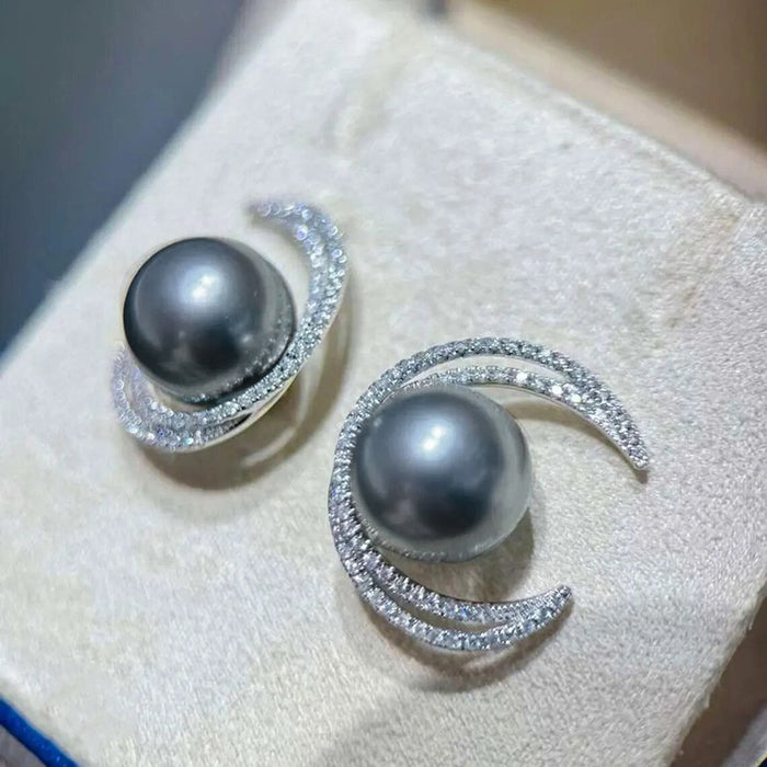 Elegant Moon Zircon Imitation Pearl Earrings Light Luxury Banquet Women's Jewelry