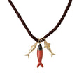 Old Money Vacation Style Cord Necklace With Metal Goldfish And Crinkled Round Pendant view 5