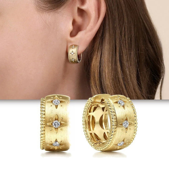 Minimal Small Hoop Earrings With Circle And Hexagram Design, Sweet Cool Daily Fashion Jewelry