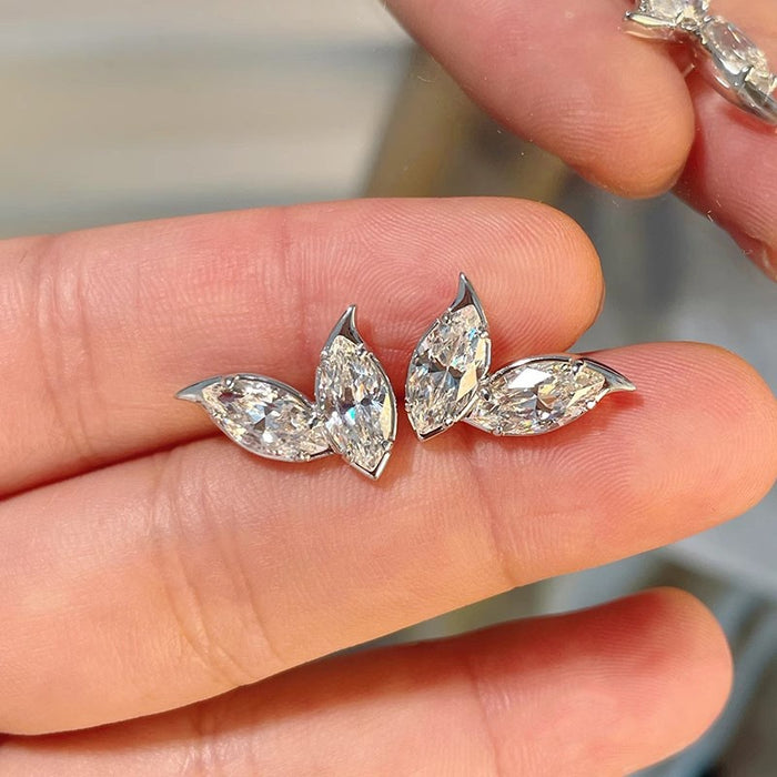 Marquise Zircon Leaf Stud Earrings For Women, Korean Commuter Versatile Fashion Jewelry