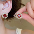 Copper Square Zircon Stud Earrings, Light Luxury Palace Style Geometric Banquet Jewelry view 1
