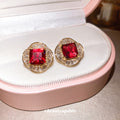 Copper Square Zircon Stud Earrings, Light Luxury Palace Style Geometric Banquet Jewelry view 2