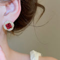Copper Square Zircon Stud Earrings, Light Luxury Palace Style Geometric Banquet Jewelry view 3