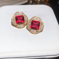 Copper Square Zircon Stud Earrings, Light Luxury Palace Style Geometric Banquet Jewelry view 4